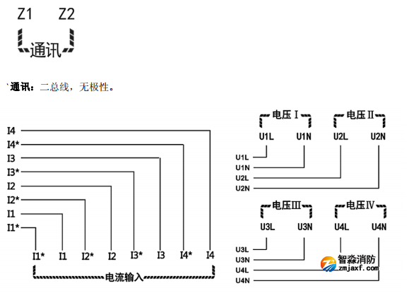 海灣GST-DJ-D44C交流單相電壓電流傳感器（四路電壓、四路電流）安裝接線端子說明